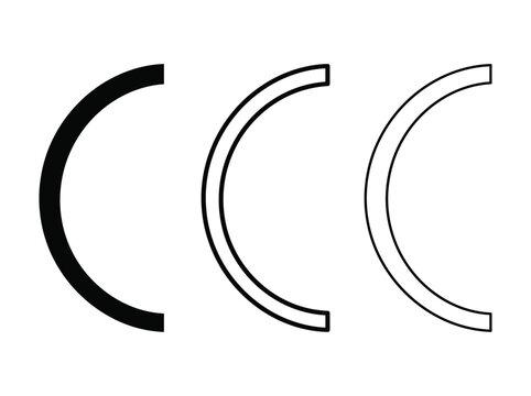 Set of three black crescent moon shapes with solid and outline styles for graphic design projects Vector