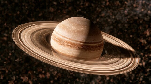 Beige ringed planet isolated against black space