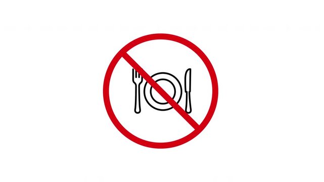 No Eating Allowed Animated Icon With Alpha Channel. Food Restriction, Dietary Regulation, And Fasting Motion Graphic. Health And Safety Guidelines. On Transparent Background.