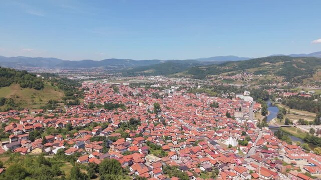 Aerial View of Visoko Town and Valley from Bosnian Pyramid of the Sun