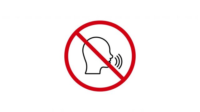 No Talking Prohibited Animated Icon With Alpha Channel. Silence, Quiet Zone, And Noise Restriction Motion Graphic. Communication Control. On Transparent Background.