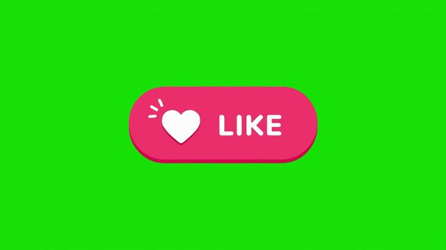 Social media pink like buttons with heart icons on green screen