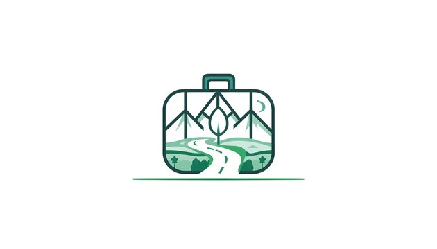 Travel suitcase luggage icon containing a scenic mountain landscape with a winding road and trees adventure trip baggage design nature scene travel concept tourism symbol suitcase adventure