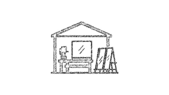 Sketch glass workshop icon animation - smooth progressive reveal