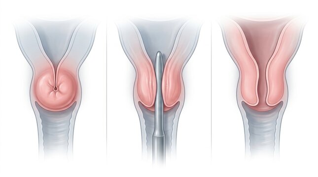 Illustration of cervical dilation and uterine expansion for medical procedures