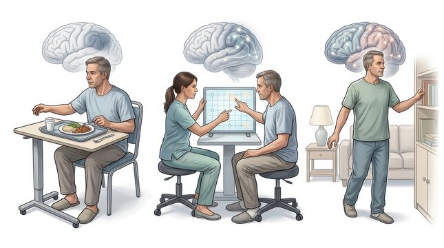 Elderly man's brain health journey from rehabilitation to cognitive therapy