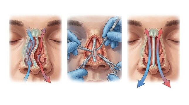 Illustration of nasal septum surgery to improve airflow and breathing