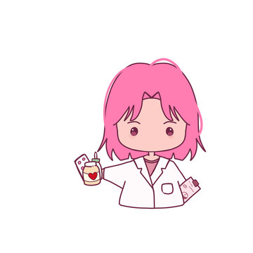 Chibi Illustration of Cute Pharmacist Girl PNG Transparent - Pink