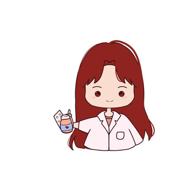 Cute Illustration PNG Transparent of Little pharmacist hold medicine - Red