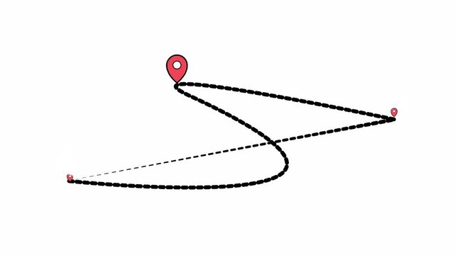Animated route lines connecting map location pins on white background