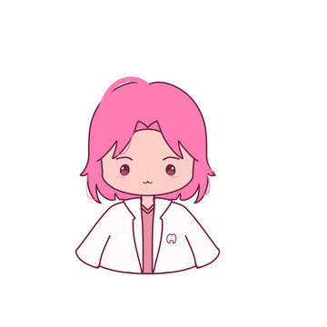 Chibi Illustration of Cute Dentist Girl PNG Transparent - Pink