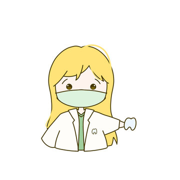 Adorable Chibi Illustration of dentist little girl PNG transparent - Yellow
