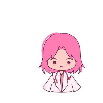 Cute Chibi Illustration of little Doctor PNG Transparent - Pink