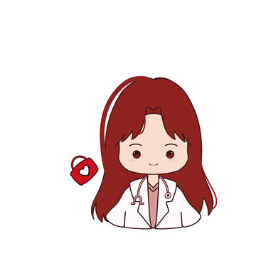 Cute Girl Doctor Chibi Illustration PNG Transparent - Red