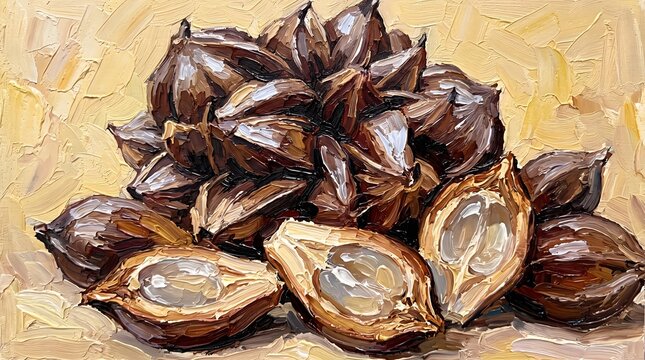 Exotic Salak Snake Fruit Oil Painting Rustic Still Life Fine Art Wall Print