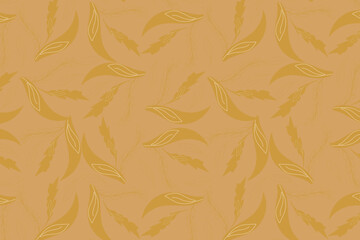 Fototapeta premium A warm autumn-themed toss of golden wheat stalks and leaves on off-white. Perfect for bakery packaging, Thanksgiving paper goods, and eco-friendly branding.