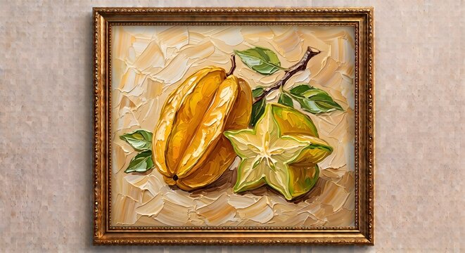 Tropical Starfruit Carambola Oil Painting Vintage Gold Framed Wall Print
