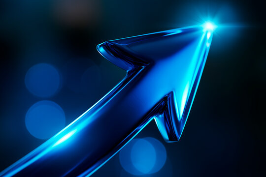 Blue 3d arrow moving upward representing business growth and financial success