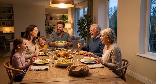 family having dinner together