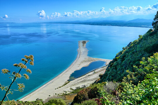 sea and coast of "Laghetti di Marinello" in Sicily, Italy 