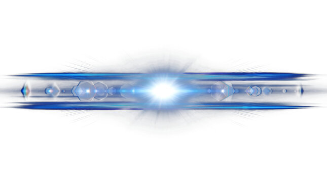 Bright blue glowing horizontal light effect with as cut out PNG