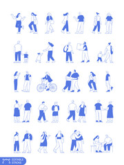 Fototapeta premium Vector people silhouette outline style large bundle with editable stroke for easy edit. Line art people crowd. Men and women, kids outdoor isolated on white background