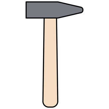 Flat style icon illustration of cross peen hammer tool isolated on transparent background. Graphic design element clip art for carpentry woodworking assets.