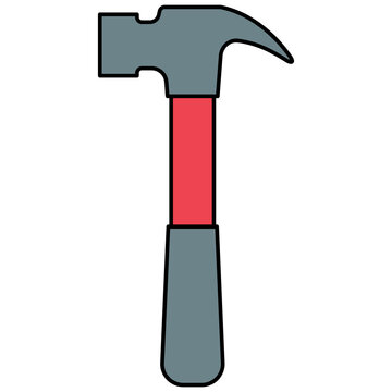 Flat style icon illustration of claw hammer hand tool isolated on transparent background. Graphic design element clip art for carpentry repair work service assets.