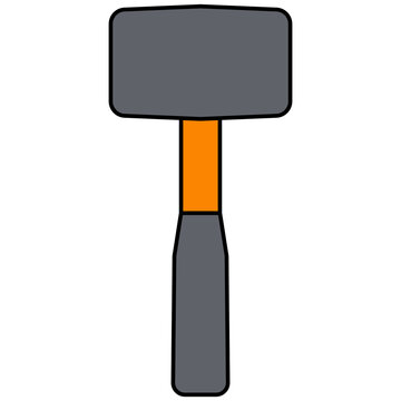 Flat style icon illustration of rubber mallet hand tool isolated on transparent background. Graphic design element clip art for construction tile repair assets.
