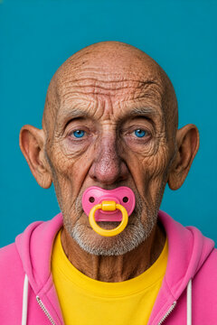 Senior mit Schnuller