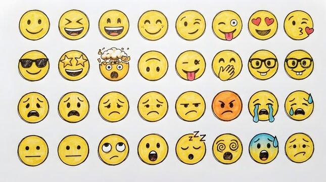 Yellow emoji and emoticon icons set with happy, sad, angry, and expressive facial expressions on white background