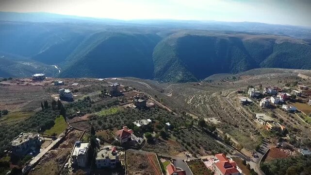  Litani River Vally in South Lebanon January 2017 showing the river, surrounding landscape, agricultural land and rural areas in the Lebanese countryside.