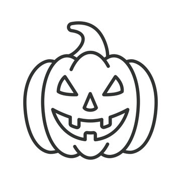 Halloween pumpkin icon in line design. Halloween, pumpkin, holiday, celebration, autumn, spooky, jack-o-lantern on white background vector. Festive decoration editable stroke icon