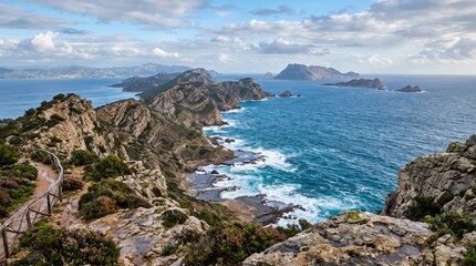 Fototapeta premium Mediterranean Coast Folded Limestone Headland after Coastal Rain