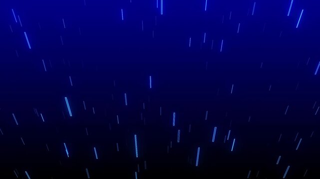 青い光の縦ラインが上へ流れる奥行きのあるデジタル空間のループ動画背景 横長16対9