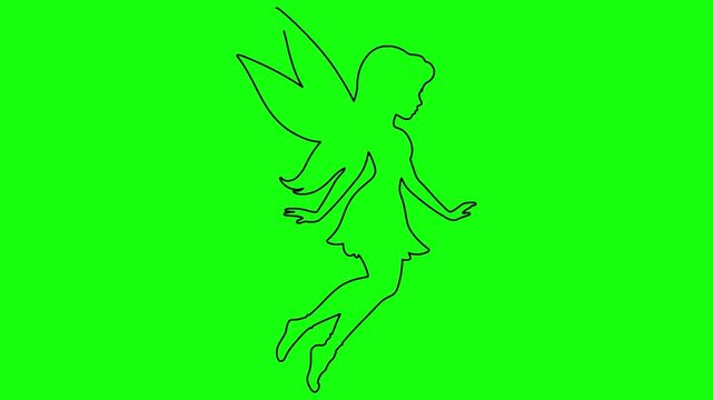 Animated fairy flying and dancing on green screen background for animation and video editing.