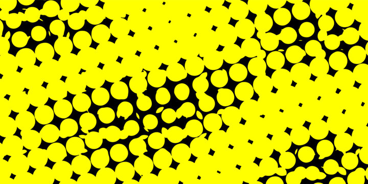 Abstract bright yellow halftone dot pattern background in retro pop art style on dark black.