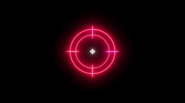 Glowing neon light target icon animation. Military training, Military target icon animation on black background