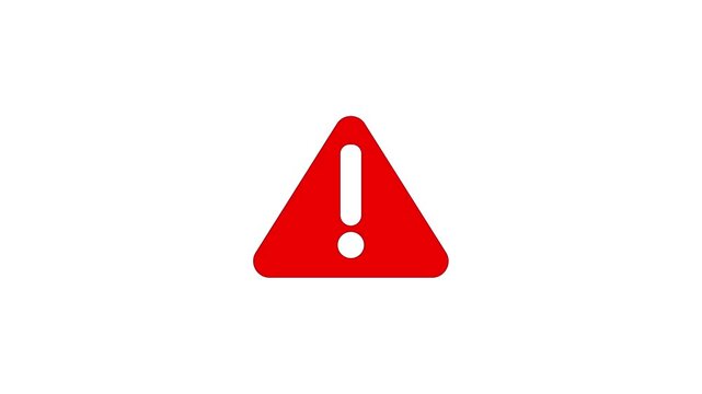 Red flat exclamation mark warning icon on white background, simple minimalist caution triangle, clean emergency alert symbol