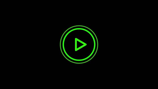 Minimalist green video play button icon on a black background