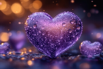 Obraz premium Surreal Purple Heart Surrounded by Other Hearts in Dark Background