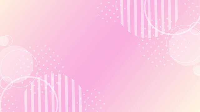 ピンクグラデーションと幾何学模様が回転するメンフィス風背景
