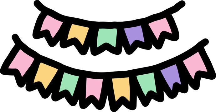 Hand Drawn Happy Birthday Garland Bunting Color Icon