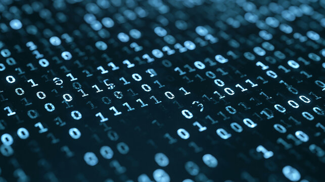 Abstract background of binary code, 01 or 10 number display on screen data, digital data stream, high tech computer, technology and programming or code concept.
