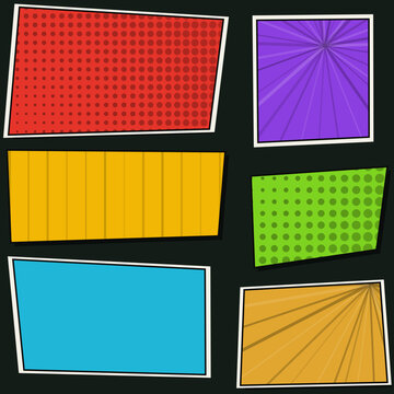 Set of colorful geometric shapes and speech bubbles for comic book design and creative layouts