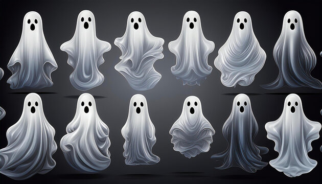 Spooky screaming ghosts floating in the dark halloween night