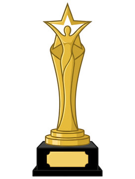 Golden Star Trophy Award with Human Figure on Black Pedestal for Corporate Recognition and Achievement Marketing