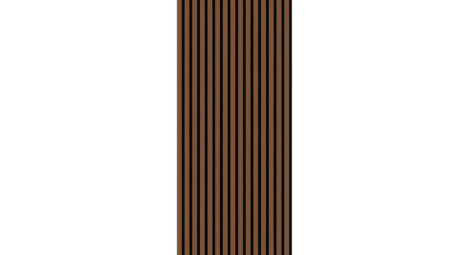 A close-up view of a modern dark brown slatted wood panel with vertical lines, offering a textured and contemporary design element for interiors.