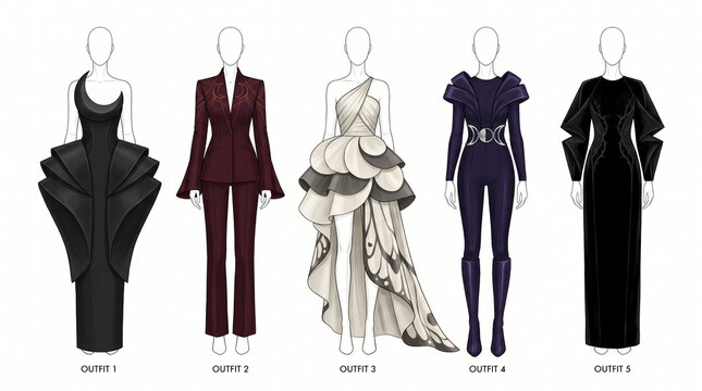 Luxury Gothic Fall Fashion Couture Sketch Lineup Illustration