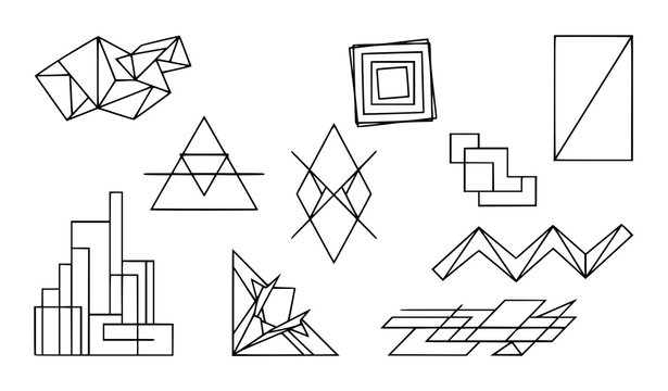 Minimal Geometric Abstract Shapes and Outline Elements Collection